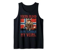 Viking Blood Runs Through My Veins Bandera de Noruega Escandinava Camiseta sin Mangas
