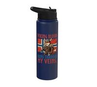 Viking Blood Runs Through My Veins Bandera de Noruega Escandinava Stainless Steel Insulated Water Bottle