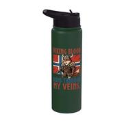 Viking Blood Runs Through My Veins Bandera de Noruega Escandinava Stainless Steel Insulated Water Bottle