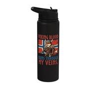 Viking Blood Runs Through My Veins Bandera de Noruega Escandinava Stainless Steel Insulated Water Bottle