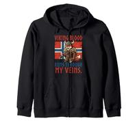 Viking Blood Runs Through My Veins Bandera de Noruega Escandinava Sudadera con Capucha