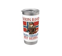 Viking Blood Runs Through My Veins Bandera de Noruega Escandinava Vaso térmico de acero inoxidable de doble pared