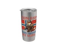 Viking Blood Runs Through My Veins Bandera de Noruega Escandinava Vaso térmico de acero inoxidable de doble pared