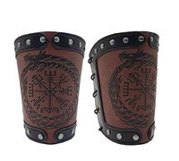 Viking Bracer de brazo de cuero sintético en relieve armadura de brazo medieval Guantelete pulsera de cuero Bracers para hombres LARP, Hbr004-Dragón