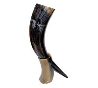 Viking By Heart, Ox Horn Authentic 33+ cm Long, Vikings Drinking Horn with Horn Stand | Cotton Drawstring Bag Included | 11+ OZ Approximate Capacity | Unique Beer Gifts for Men, Husband and Boyfriend