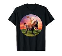 Viking Cat Riding Dinosaur Cat Humor Cats Lover Camiseta