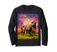 Viking Cat Riding Dinosaur Cat Humor Cats Lover Manga Larga