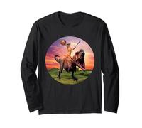 Viking Cat Riding Dinosaur Cat Humor Cats Lover Manga Larga