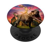 Viking Cat Riding Dinosaur Cat Humor Cats Lover PopSockets PopGrip Adhesivo