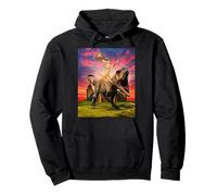 Viking Cat Riding Dinosaur Cat Humor Cats Lover Sudadera con Capucha