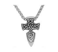 Viking Celtic Knot Spear Pendant Necklace - Men's Stainless Steel Vintage Trinity Knot Sword Head Amulet - Handmade Punk Hip Hip Biker Charm Nordic Je