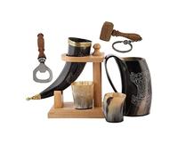 Viking - Cuerno de buey para beber | Jarra | Taza | Taza para cerveza, hidromiel, vino, vaso de chupito, abrebotellas | 100% libre de fugas | Natural y hecho a mano | Ofertas combinadas (1 cuerno con