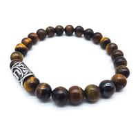 Viking Futhark Rune Pulsera de piedras preciosas (18/21 cm, mujeres/hombres) en caja de regalo | protección felicidad energía, 21 cm Innenumfang, piedras preciosas, ojo de tigre