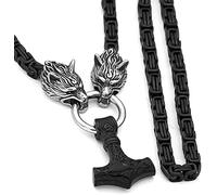 Viking Hombre LA Cabeza DE Lobo DE Viking Mjolnir COLLANTE, Nordic Celtic Thor MERTAMIENTO Pendiente, Hombres Titanio Steel Square Black King Chain Pagan Amuleto Joyería Regalo(Silver Head,60cm)