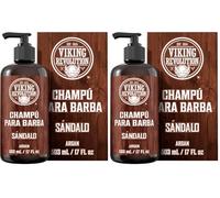 Viking Revolution Champú para barba con aceites de argán y jojoba, suaviza y fortalece, aroma a sándalo, champú de 17 onzas (Paquete de 2)