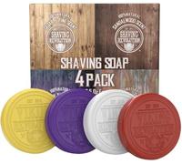 Viking Revolution Jabón Afeitar para Hombres - Jabon Afeitar para Usar con Brocha de Afeitar y Bol - Afeitado Húmedo más Suave - Pack Variado de 4 Disco de Jabón de Afeitar Cada 70 g
