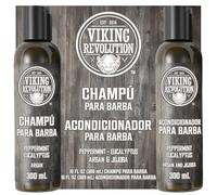 Viking Revolution Juego de Champú y Acondicionador de Barba con Aceites de Argán y Jojoba - Champú Barba Hombre que Suaviza, Alisa y Fortalece el Crecimiento - Aroma Menta y Eucalipto 2x300 ml