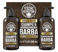 Viking Revolution Juego de Champú y Acondicionador de Barba con Aceites de Argán y Jojoba - Champú Barba Hombre que Suaviza, Alisa y Fortalece el Crecimiento - Tabaco Dulce 2x500 ml