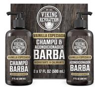 Viking Revolution Juego de Champú y Acondicionador de Barba con Aceites de Argán y Jojoba - Champú Barba Hombre que Suaviza, Alisa y Fortalece el Crecimiento - Vanilla Especiada 2x500 ml