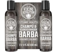 Viking Revolution Juego de Champú y Acondicionador de Barba con Aceites de Argán y Jojoba - Champú Barba Hombre que Suaviza, Alisa y Fortalece el Crecimiento - Aroma Natural Menta y Eucalipto 2x150 ml