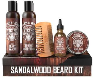Viking Revolution - Kit Barba - Suaviza, Alisa y Calma la Picazón - Incluye Lavado, Acondicionador, Aceite, Bálsamo y Peine - Sandalo - Regalo Hombre