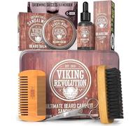 Viking Revolution Kit de Barba y Bigote Para Hombre - Juego Champú, Cepillo Cerdas de Jabalí, Peine de Madera, Bálsamo de Sándalo, Aceite, Tijeras