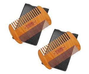 Viking Revolution Peine y estuche de madera para barba, dientes finos y gruesos de doble acción, perfecto para usar con bálsamos y aceites, peine de bolsillo superior para barba y bigote (paquete de