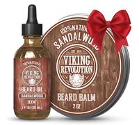 Viking Revolution Sandalwood Beard Balm for Men (2oz) and Sandalwood Beard Oil (1 fl oz) Bundle - With Argan and Jojoba Oils - Soften and Moisturize - Stocking Stuffers for Men