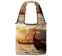 Viking Ships on the Water - Bolsas de lona para mujer, bolsa de hombro grande reutilizable para escuela, trabajo, oficina, viajes, compras, casual