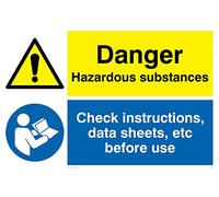 Viking signos cn654-a2l-v "peligro sustancias peligrosas, Check instrucciones, hojas de datos, etc antes de usar" signo, vinilo/adhesivo, 600 mm H x 400 mm W