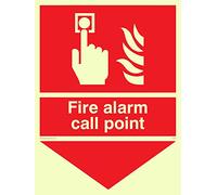 Viking signos fv342-a5p-pv "alarma de incendio llamada punto" signo, botón de alarma y llamas con flecha hacia abajo, foto LUMINISCENTE vinilo adhesivo, 150 mm x 200 mm W