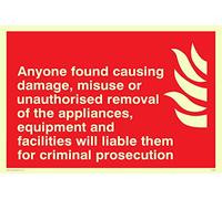 Viking signos fv358-a6l-p "cualquiera encontrado causar daño, uso indebido o retirada no autorizada de la electrodomésticos" signo, photoluminescent plástico semirrígido, 150 mm H x 100 mm W