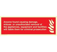 Viking signos fv358-l15-pv "cualquiera encontrado causar daño, uso indebido o retirada no autorizada de la electrodomésticos" signo, photoluminescent vinilo adhesivo, 150 mm x 50 mm W