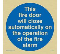 Viking signos ma213-s10-g "esta Fire puerta se cierran automáticamente sobre el funcionamiento de la alarma contra incendios" signo plástico rígido y, oro, 100 mm x 100 mm