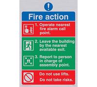 Viking signos mf327-a6p-s pictórica Fire Action Sign, plástico, rígido plata, 150 mm H x 100 mm W