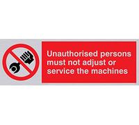 Viking signos pm44-l31-sv "personas no autorizadas no debe ajuste o servicio las máquinas" signo, plata vinilo, 100 mm H x 300 mm W