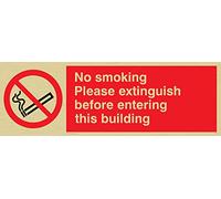 Viking signos ps18-l31-g "no fumar por favor apagar antes de entrar en este edificio" rígida, plástico, dorado, 100 mm H x 300 mm W