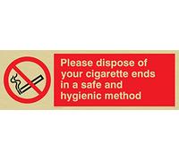 Viking signos ps19-l15-gv "por favor de eliminar su cigarrillo extremos en un método seguro y higiénico" signo, oro vinilo, 50 mm H x 150 mm W