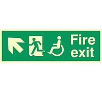 Viking signos sd959-l41-pv discapacidad "Fire Exit Sign, izquierda flecha hacia arriba luminiscente de fotos de, adhesivo, 150 mm H x 450 mm W