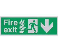 Viking signos sg703-l31-sv "salida de incendios running Hombre flecha derecha abajo signo, plata vinilo, 100 mm H x 300 mm W