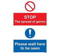 Viking Signs CH5946-A6P-3M STOP gérmenes POR FAVOR espera aquí para ser visto señal - Plástico rígido 3mm