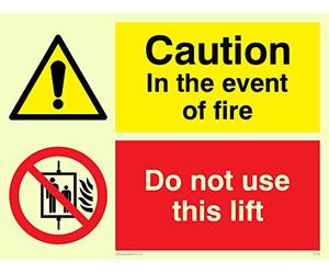 Viking Signs CV140-A5L-PV - Adhesivo decorativo de vinilo con texto en inglés "Caution in the eventent of fire, do not use this Lift", 200 mm de alto x 150 mm de ancho