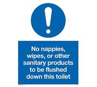 Viking Signs MV5723-A5P-V Señal de vinilo con texto en inglés "No Nappies, Wipes, or Other Sanitary Products To Be Flushed Down This Toilet", 200 mm de alto x 150 mm de ancho