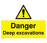 Viking Signs WC489-A3L-V Señal de vinilo con texto en inglés "Danger Deep Excavations", 300 mm de alto x 400 mm de ancho