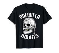 Viking Skull Valhalla Espera mitología nórdica Odin Dad Men Camiseta gráfica económica, Hombre, Negro, XL