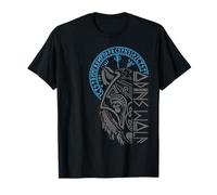 Viking Valhalla guerrero Norman runa círculo Máscara de lobo de Odín Runas Brújula nórdica Valhalla Camiseta Negra Talla S Mujer Manga de doble puntada