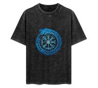 Viking Vegvisir Jormungandr World Serpent Men's T-Shirt Unisex Black Cotton Print tee Shirts M