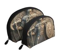 Viking Warrior - Bolsas de maquillaje con estampado de guerrero de 2 piezas, bolsa de aseo portátil de viaje, White, Talla única