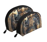 Viking Warrior - Bolsas de maquillaje impresas en 3D, 2 piezas, portátil, bolsa de aseo de viaje, White, Talla única
