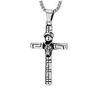 Vikingo Acero Inoxidable Cabeza de Lobo Cruz Colgante Collar para Hombre, Cadena de Trigo 75CM